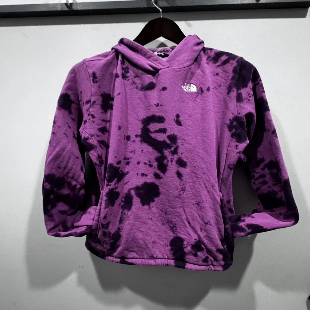 The‎ North Face Purple Tie Dye Hoodie Girls XL Pullover Sweatshirt small Hole